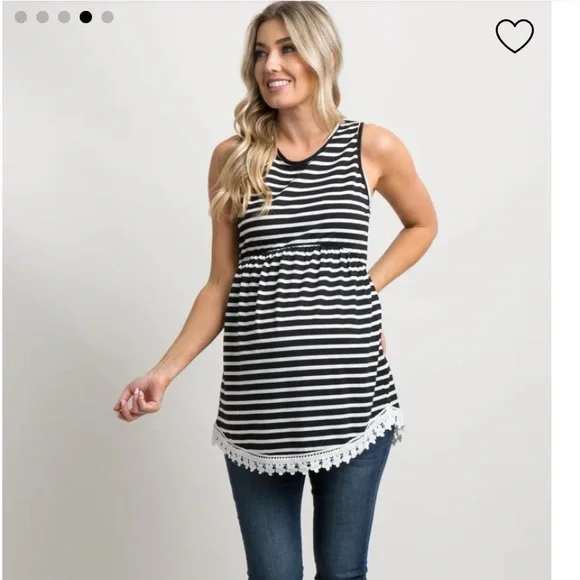 NEW PinkBlush Black Stripped Sleeveless Peplum Maternity Tunic - Picture 4 of 10